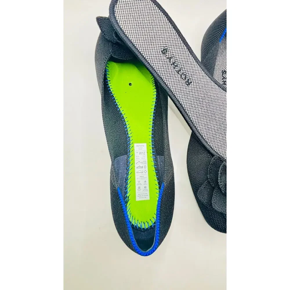 Rothy’s The Petal Square 3D rosette Black ballerina flats slippers shoes sz 12